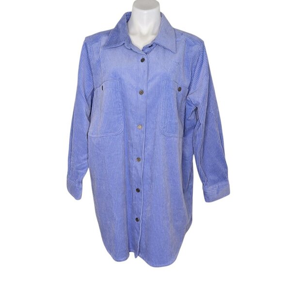 VTG Periwinkle Purple Blue Corduroy Button Up Long Length Collared Shacket - Picture 1 of 6